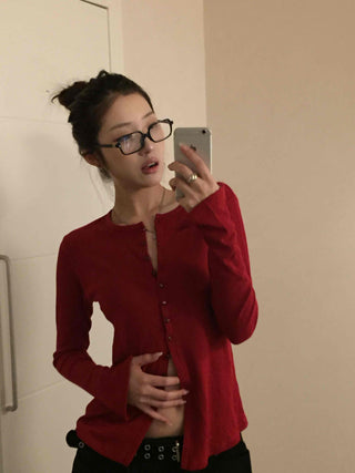 Cozy Flare Fit Gold Button Pumpkin Knit Cardigan