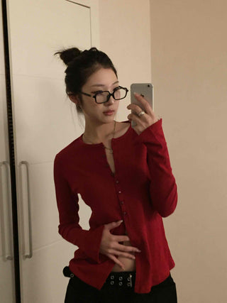 Cozy Flare Fit Gold Button Pumpkin Knit Cardigan