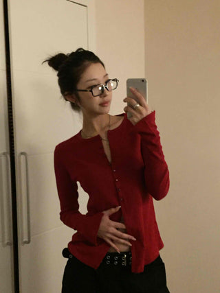 Cozy Flare Fit Gold Button Pumpkin Knit Cardigan