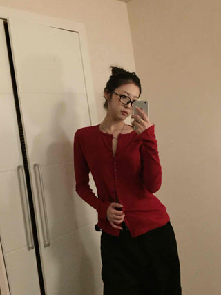 Cozy Flare Fit Gold Button Pumpkin Knit Cardigan