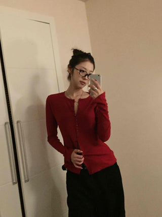 Cozy Flare Fit Gold Button Pumpkin Knit Cardigan