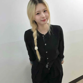 Basic Slim Fit Jewel Button V-Neck Cardigan