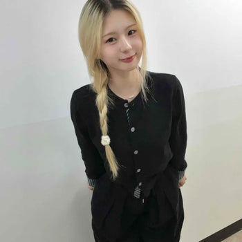 Basic Slim Fit Jewel Button V-Neck Cardigan
