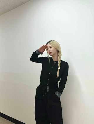 Basic Slim Fit Jewel Button V-Neck Cardigan