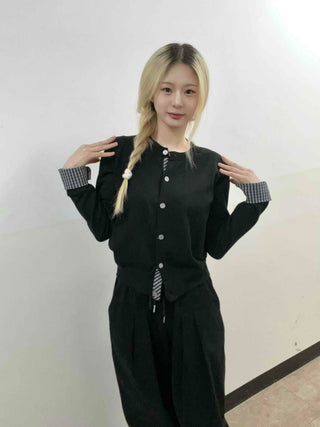 Basic Slim Fit Jewel Button V-Neck Cardigan