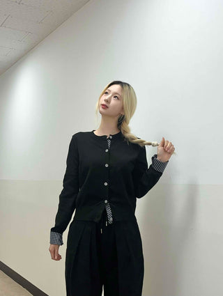 Basic Slim Fit Jewel Button V-Neck Cardigan