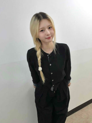 Basic Slim Fit Jewel Button V-Neck Cardigan