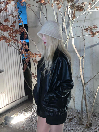 Glossy Balloon Sleeve Zip-up MA-1 Jumper