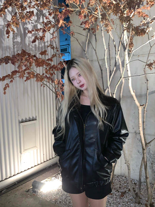 Glossy Balloon Sleeve Zip-up MA-1 Jumper