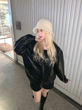 Glossy Balloon Sleeve Zip-up MA-1 Jumper
