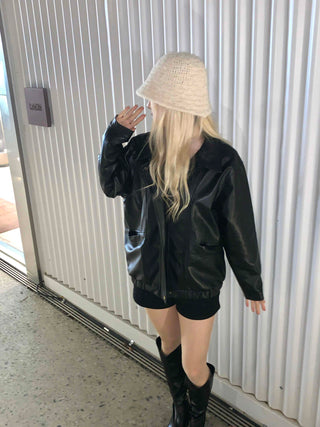 Glossy Balloon Sleeve Zip-up MA-1 Jumper