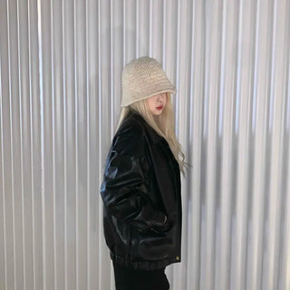 Glossy Balloon Sleeve Zip-up MA-1 Jumper