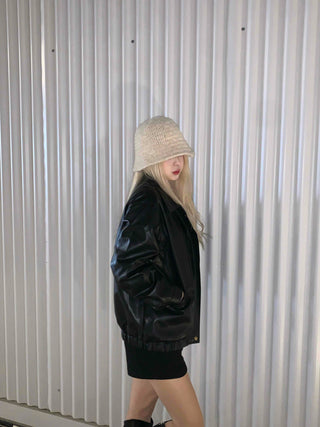 Glossy Balloon Sleeve Zip-up MA-1 Jumper