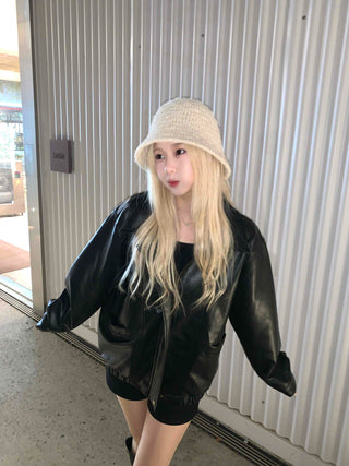 Glossy Balloon Sleeve Zip-up MA-1 Jumper