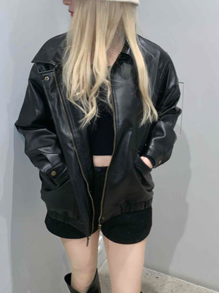 Glossy Balloon Sleeve Zip-up MA-1 Jumper