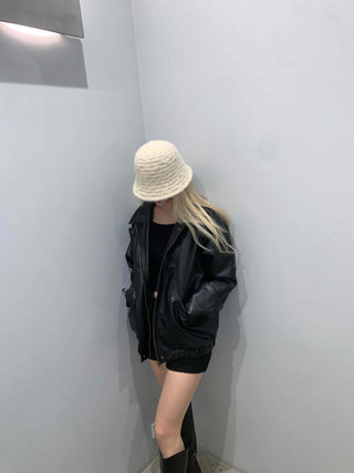 Glossy Balloon Sleeve Zip-up MA-1 Jumper