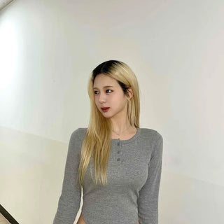 Sexy Glam Button Neck Crop Slim Long Sleeve T-shirt