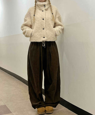 Soft Mood Turn-up Elastic Waist Slacks Long Pants