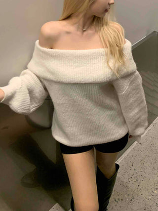 Modern Eyelet Asymmetrical Neckline Shoulderless Knit