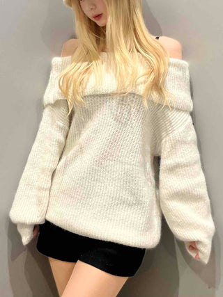 Modern Eyelet Asymmetrical Neckline Shoulderless Knit