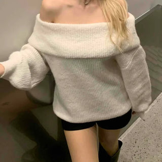 Modern Eyelet Asymmetrical Neckline Shoulderless Knit