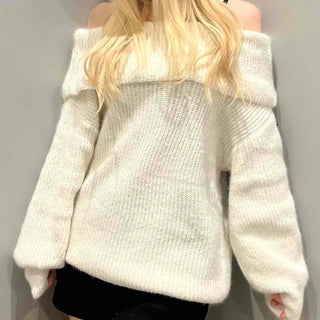 Modern Eyelet Asymmetrical Neckline Shoulderless Knit
