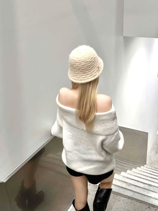 Modern Eyelet Asymmetrical Neckline Shoulderless Knit