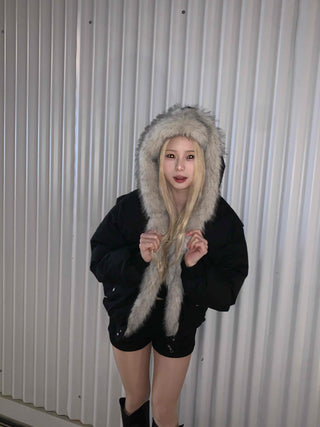 Eco Fur Strap Belt Midi Long Padded Jacket