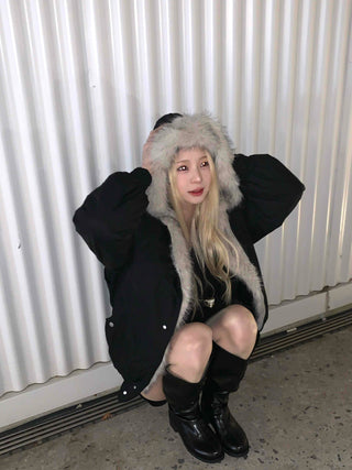 Eco Fur Strap Belt Midi Long Padded Jacket