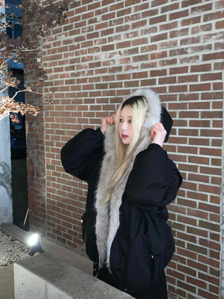 Eco Fur Strap Belt Midi Long Padded Jacket
