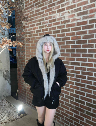 Eco Fur Strap Belt Midi Long Padded Jacket