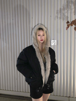Eco Fur Strap Belt Midi Long Padded Jacket