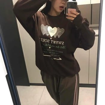 Lettering Heart Print Oversized Sweatshirt