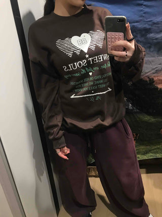 Lettering Heart Print Oversized Sweatshirt