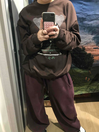 Lettering Heart Print Oversized Sweatshirt