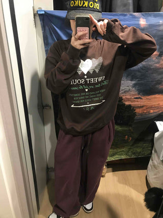 Lettering Heart Print Oversized Sweatshirt