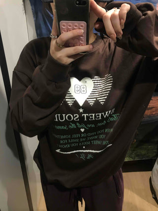 Lettering Heart Print Oversized Sweatshirt