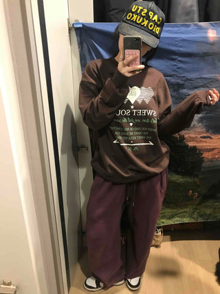 Lettering Heart Print Oversized Sweatshirt