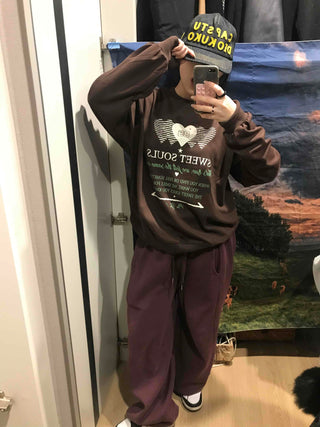 Lettering Heart Print Oversized Sweatshirt