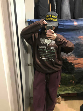 Lettering Heart Print Oversized Sweatshirt