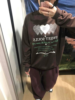 Lettering Heart Print Oversized Sweatshirt