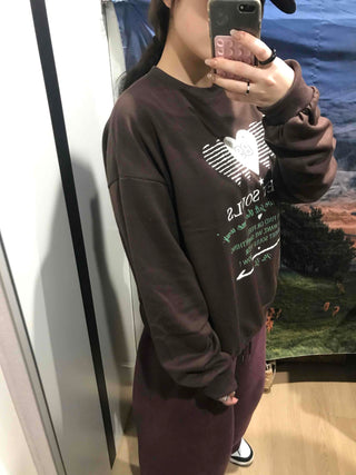 Lettering Heart Print Oversized Sweatshirt