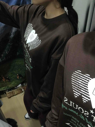 Lettering Heart Print Oversized Sweatshirt