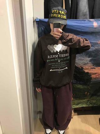Lettering Heart Print Oversized Sweatshirt