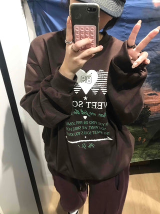 Lettering Heart Print Oversized Sweatshirt