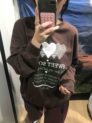 Lettering Heart Print Oversized Sweatshirt