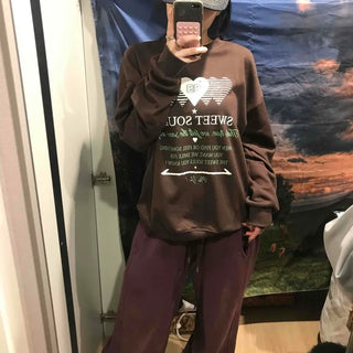 Lettering Heart Print Oversized Sweatshirt