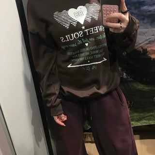 Lettering Heart Print Oversized Sweatshirt