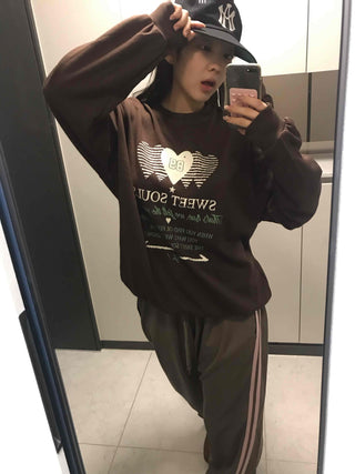 Lettering Heart Print Oversized Sweatshirt