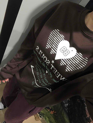 Lettering Heart Print Oversized Sweatshirt